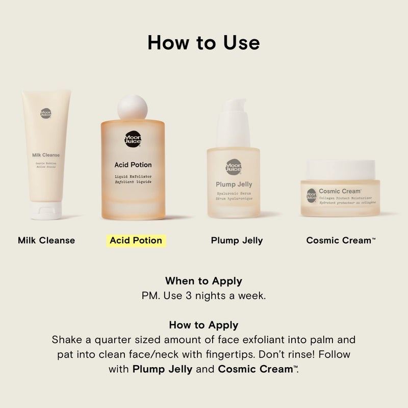 Moon Juice Acid Potion Liquid Face Exfoliator - 25% AHA BHA Exfoliant with Reishi + Niacinamide - Helps Resurface Skin, Unclog Pores, & Stimulate Collagen - Hydrates & Soothes Skin (3.3 Fl oz) - Image 4