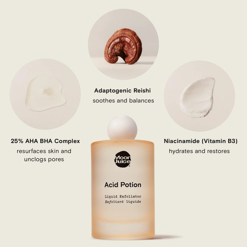 Moon Juice Acid Potion Liquid Face Exfoliator - 25% AHA BHA Exfoliant with Reishi + Niacinamide - Helps Resurface Skin, Unclog Pores, & Stimulate Collagen - Hydrates & Soothes Skin (3.3 Fl oz) - Image 3