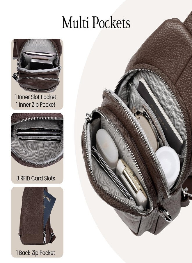 بيفن حقيبة كتف صغيرة من الجلد الطبيعي للنساء من بيفين، مضادة للسرقة، حقيبة صدر كروسبودي، حقيبة خصر للسفر مزودة بفتحات لبطاقات RFID، لون قهوة، 11.02 بوصة (ارتفاع) × 6 بوصات (طول) × 3.15 بوصة (عرض) - Image 3