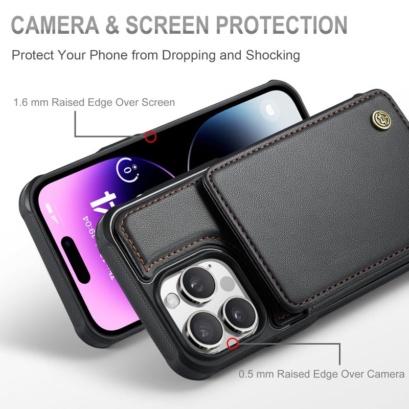 Vinich for iPhone 14 Pro Max Wallet Case with Card Holder, RFID Blocking Credit Slots Kickstand Shockproof Phone Cover Fit for iPhone 14 Pro Max 6.7" Black - Image 3