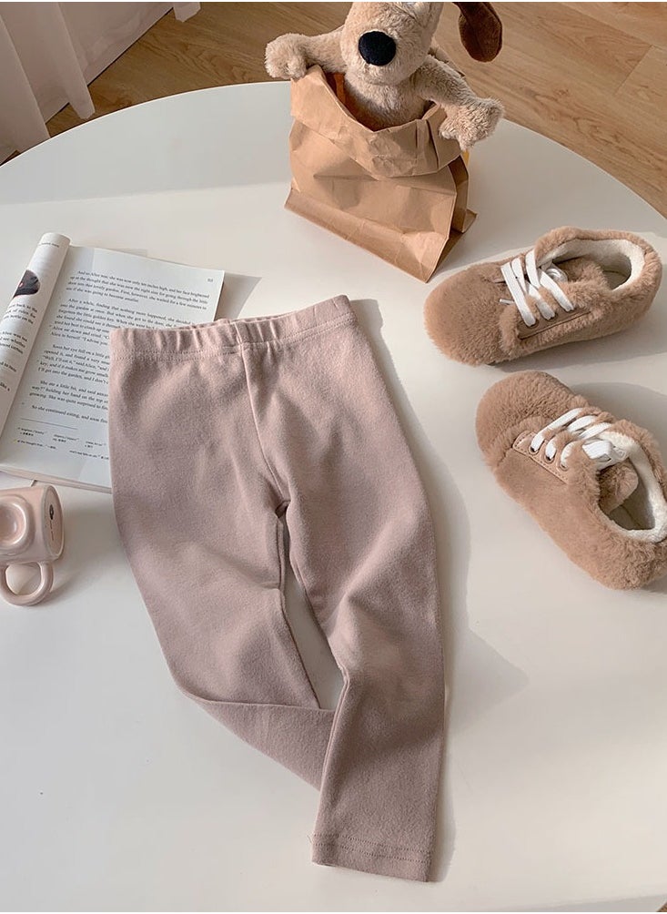Loquat - Kids Solid Color Thermal Underwear Pants Cotton Soft Long Johns Base Layer Bottom Children's Pajama Pants Beige - Image 1
