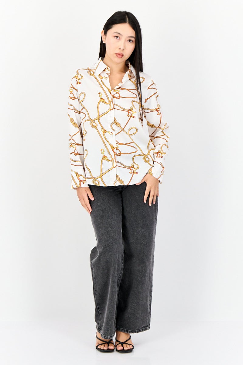 XOXO Women Spread Collar Allover Print Satin Shirt, Multicolor  - Image 4