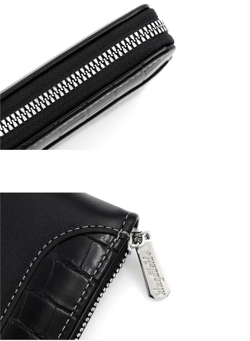 Kingdushi Men's Wallet Zipper Wallet Retro Wallet Short Wallet with 6 Card Slots and 1 Coin Pocket Father's Day Gift Credit Card Holder(Black) - Image 5