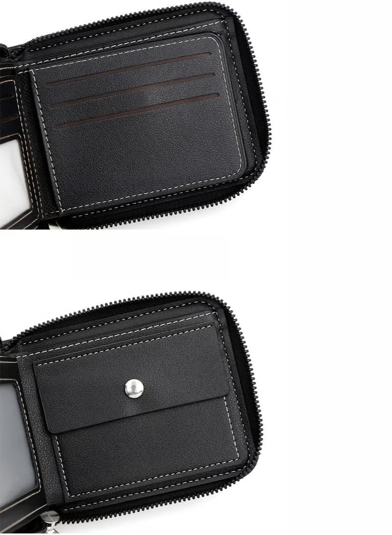 Kingdushi Men's Wallet Zipper Wallet Retro Wallet Short Wallet with 6 Card Slots and 1 Coin Pocket Father's Day Gift Credit Card Holder(Black) - Image 3