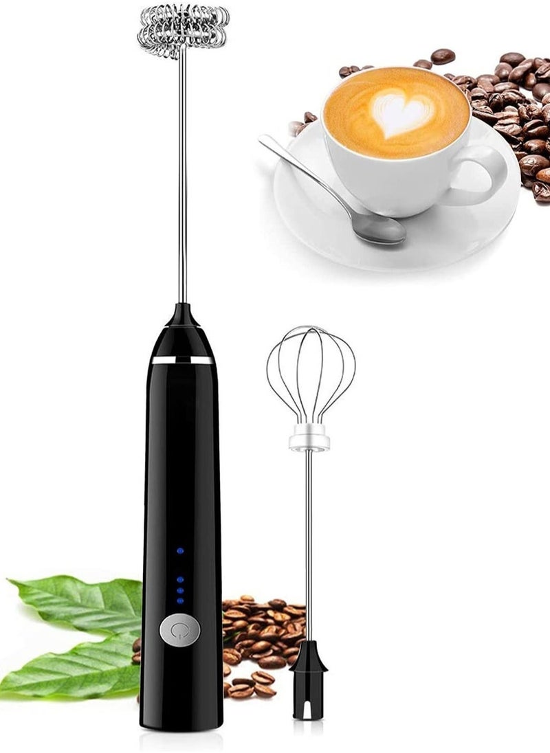 ELTRAZONE Handheld 3 In 1; Electric Foam Maker, Egg Beater, Drink Mixer. USB Rechargeable, Mini Blender For Coffee Latte Cappuccino Hot Chocolate, Black - Image 1