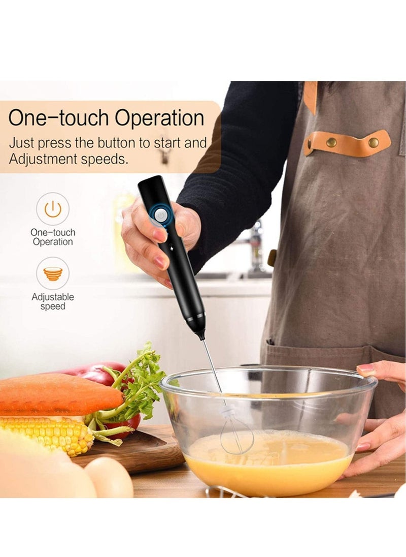 ELTRAZONE Handheld 3 In 1; Electric Foam Maker, Egg Beater, Drink Mixer. USB Rechargeable, Mini Blender For Coffee Latte Cappuccino Hot Chocolate, Black - Image 2