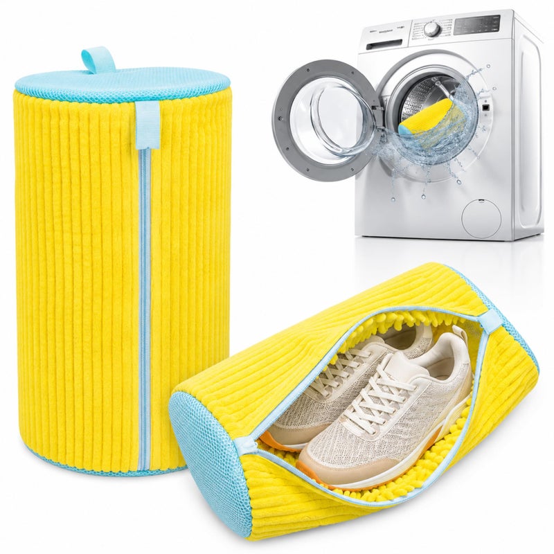 Daszerx Shoe Washing Machine Bag 2 Pack 360 SelfLocking Zipper Shoe Washing Bag for Washer and Dryer Reusable HeavyDuty Microfiber Cleaning Set for Sneakers Boots Athletic Footwear Yellow - Image 2