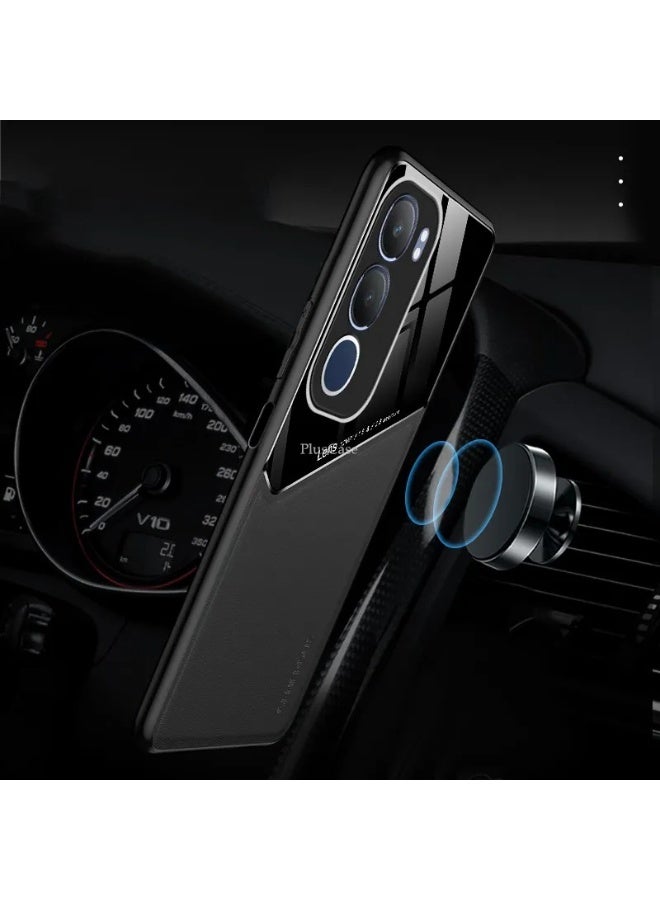 Case Compatible With Vivo Y19s 4G Cover Luxury Leather And Glass With Car Magnetic Holder Phone Cover Soft Frame Silicone (Green) - Image 2