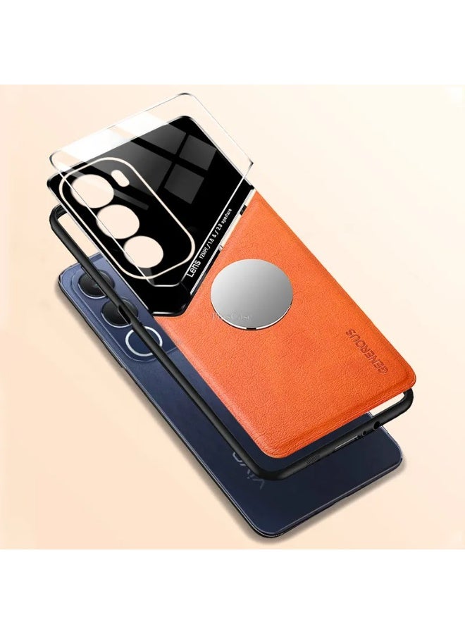 Case Compatible With Vivo Y19s 4G Cover Luxury Leather And Glass With Car Magnetic Holder Phone Cover Soft Frame Silicone (Green) - Image 3