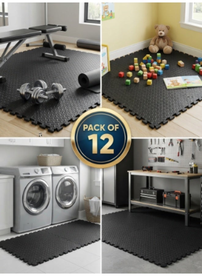 Eoptify 12Pcs Exercise Gym Mat, EVA Interlocking Foam Floor Tiles  for Home Workout, Fitness Floor Mat, Workout Floor Mat  Anti Slip Gym Foam Tiles, 12 x 12 Inch - Image 2