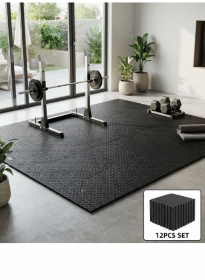 Eoptify 12Pcs Exercise Gym Mat, EVA Interlocking Foam Floor Tiles  for Home Workout, Fitness Floor Mat, Workout Floor Mat  Anti Slip Gym Foam Tiles, 12 x 12 Inch - Image 3