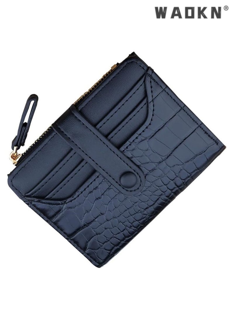 دبليو أيه أو كي أن محفظة السيدات RFID حاجز مزدوج للطي محفظة جلدية الرمز البريدي عملة محفظة بطاقة الائتمان كليب محفظة سيدة صغيرة نمط نسيج نافذة معرف ( أسود ) - Image 1