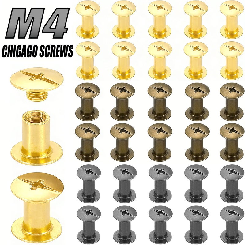 25 Sets Golden M4x8mm Chicago Screw Rivets for DIY Leather Belt Bag Craft Binding - Image 1