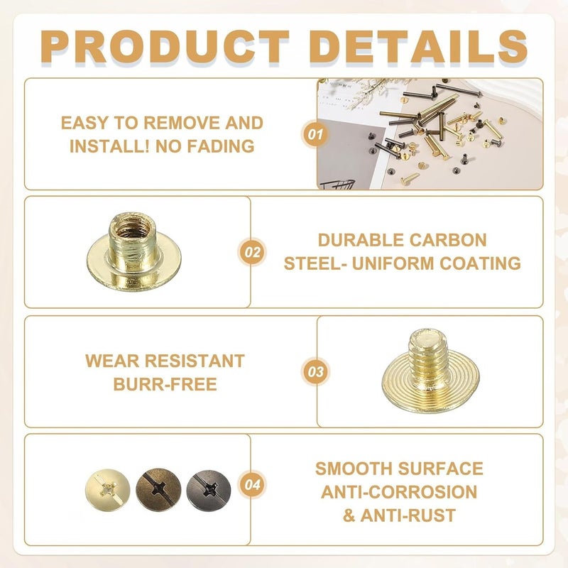25 Sets Golden M4x8mm Chicago Screw Rivets for DIY Leather Belt Bag Craft Binding - Image 3