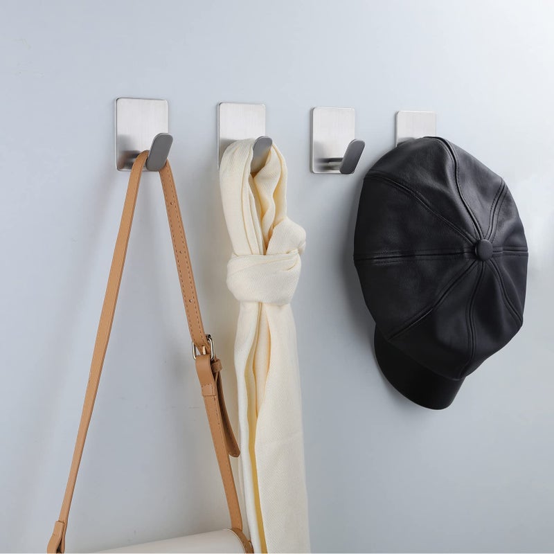 DELITON Adhesive Towel Hooks on Wall: Robe Hooks for Hanging Clothes Hats Stick on Bathroom/Kitchen SUS 304 Stainless Steel Silver - Image 5