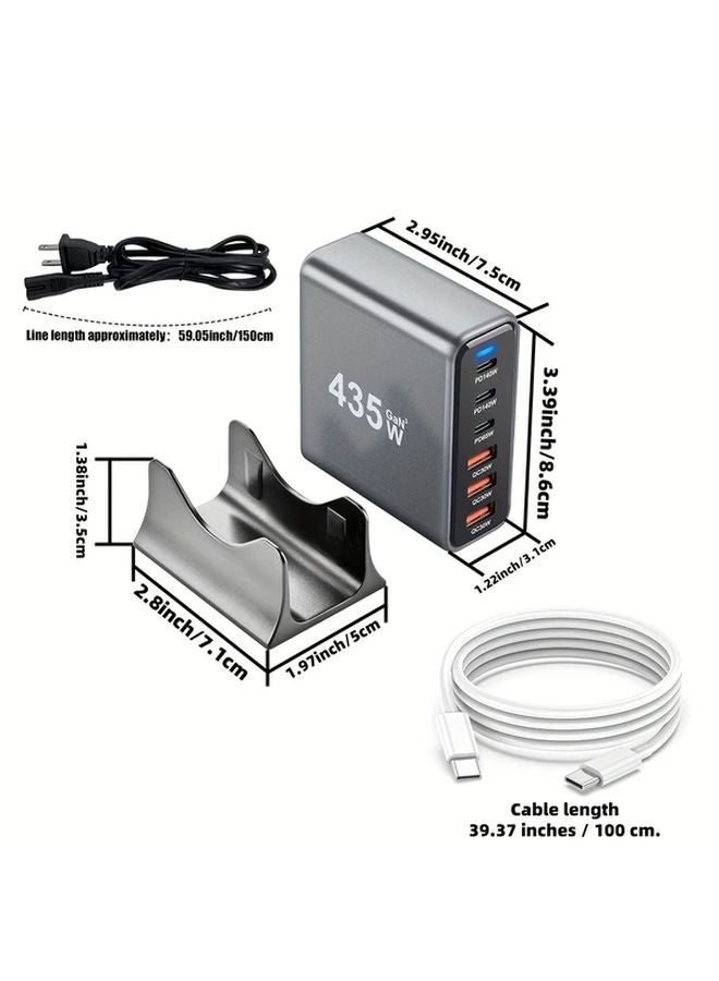 435W Charging Station With 6 Ports 3 Type C 3 USB A 100W C C Data Cable - Image 5