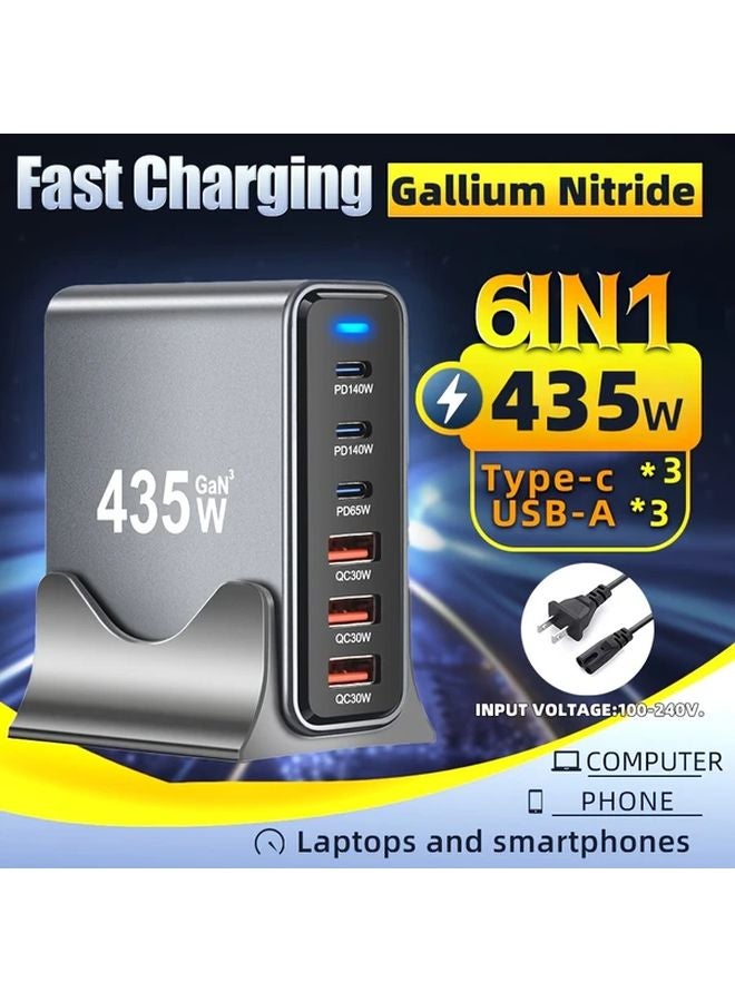435W Charging Station With 6 Ports 3 Type C 3 USB A 100W C C Data Cable - Image 3