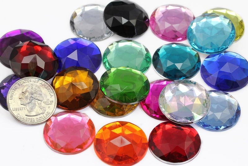 Allstarco 25mm Green Peridot H110 Flat Back Round Acrylic Rhinestones Plastic Circle Gems for Costume Making Cosplay Jewels Pro Grade Embelishments - 20 Pieces (Peridot H110) - Image 4
