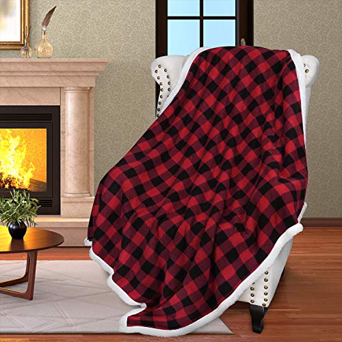 Catalonia Red Black Checkered Holiday Blanket, Buffalo Plaid Sherpa Throw for Couch Sofa Cabin Decor | Soft, Warm, Comfy, Fuzzy, Snuggy | 60x50 Inches, Christmas Blanket - Image 5