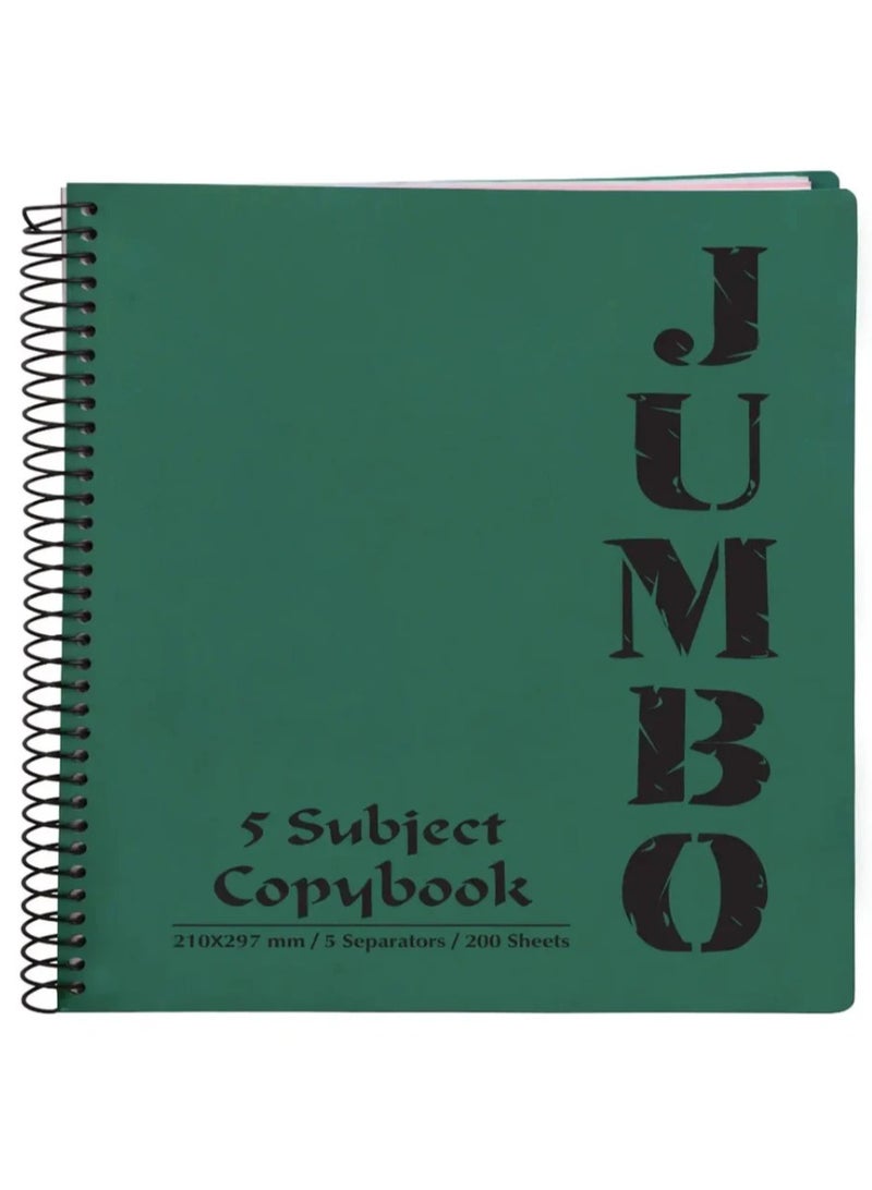 Mintra Jumbo NoteBook A4 Size, Lined Ruling 200 Sheets, 5 subjects  210*297 mm dark green - Image 1