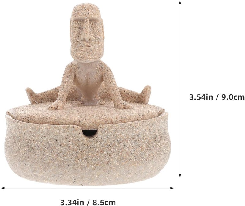 Creative round Yoga Stone Ashtray with Cover, Resin Smokers Ash Holder Bowl for Indoor Outdoor Home and Office Décor - Image 2