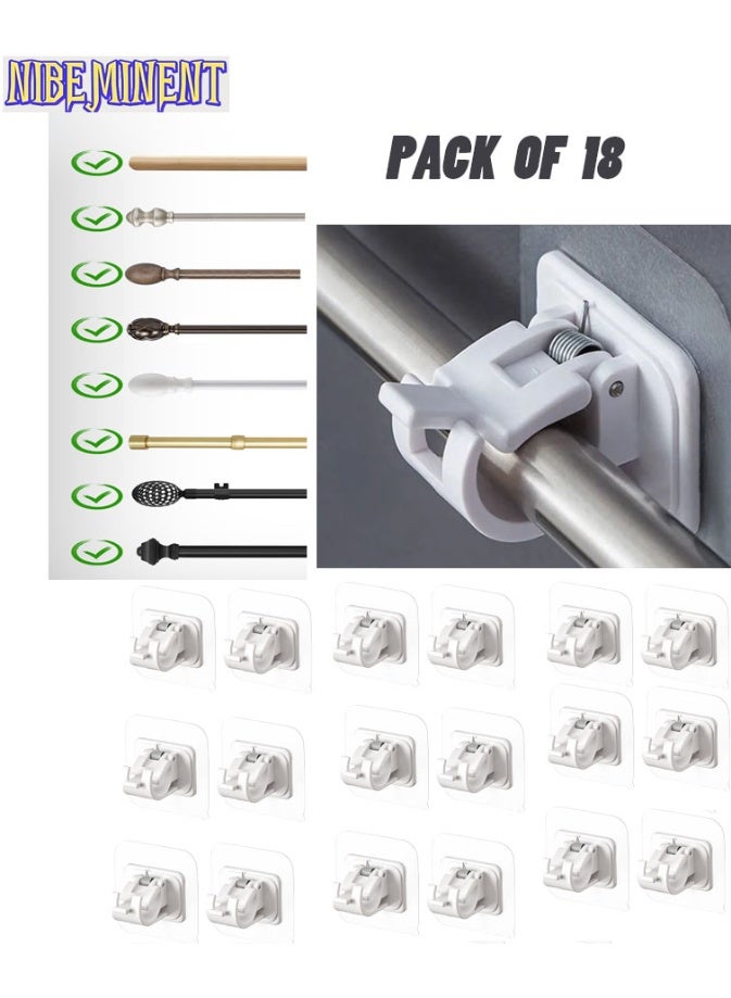 NIBEMINENT 18-Piece Self Adhesive Curtain Rod Bracket, No Drill Drapery Hooks Holder, Plastic Easy Sticky Curtain Rod Hooks for Kitchen, Bathroom, Hotel (white)  - Image 1