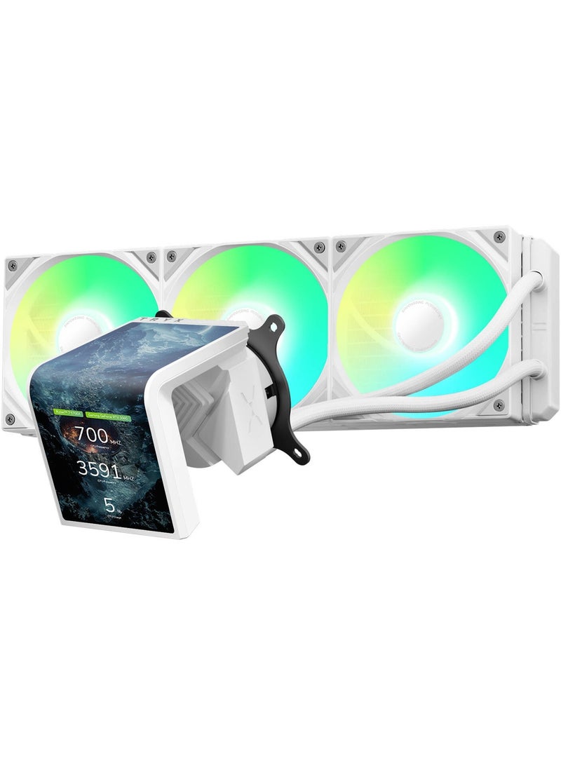 TRYX Panorama SE 360 ARGB 360mm AIO Liquid CPU Cooler – 6.67” 2K Curved Rotatable AMOLED Display, Asetek 8th Gen Pump, 3×120mm ARGB PWM Fans, 280W+ TDP, Intel & AMD Compatible, White | L-P360L-AM3M-G0W - Image 2
