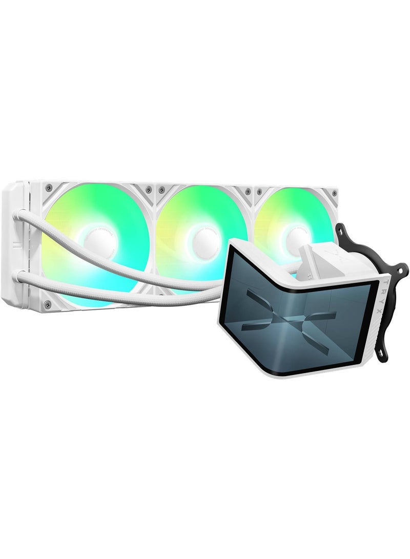 TRYX Panorama SE 360 ARGB 360mm AIO Liquid CPU Cooler – 6.67” 2K Curved Rotatable AMOLED Display, Asetek 8th Gen Pump, 3×120mm ARGB PWM Fans, 280W+ TDP, Intel & AMD Compatible, White | L-P360L-AM3M-G0W - Image 1