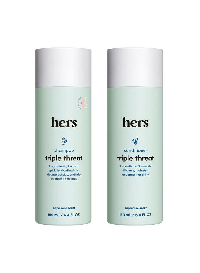 hers Triple Threat Shampoo and Conditioner Set for Women- Thickening, Moisturizing, Reduces Shedding- Color Safe Hair Loss Shampoo and Conditioner- 2 pack, 6.4oz - Image 1