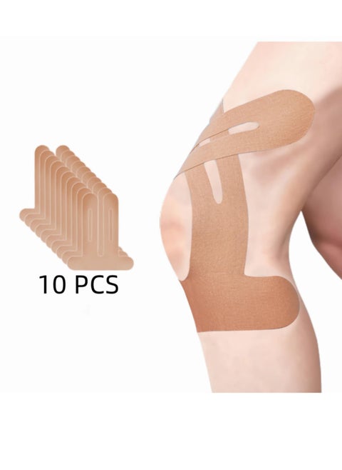 10 Pcs Pre-Cut Kinesiology Tape for Knee,Waterproof & Elastic, Breathable Latex-Free Cotton Athletic Tape, Provide Support and Stability to Muscle,Ideal for Running, Hiking, Riding