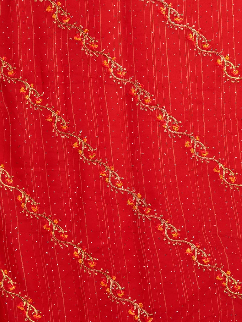 Satrani Women's Georgette Embroidery & Stone Work Saree with Unstitched Blouse Piece (4065S2828N_Red) - Image 5