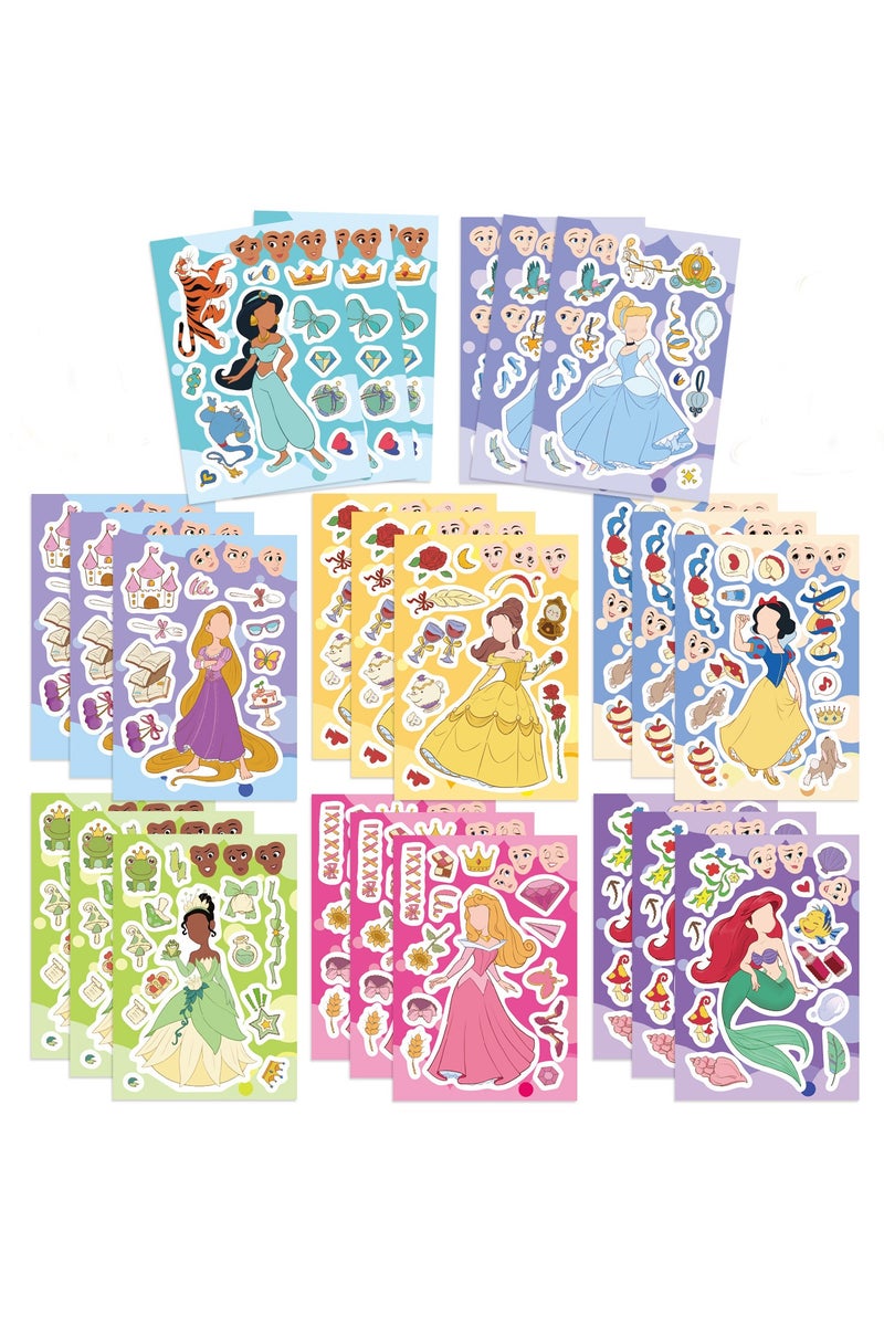 8 أوراق/مجموعة ملصقات الأميرة اصنع وجهًا ملصقات لغز ملصقات مقاومة للماء حرف يدوية للأطفال - Image 1
