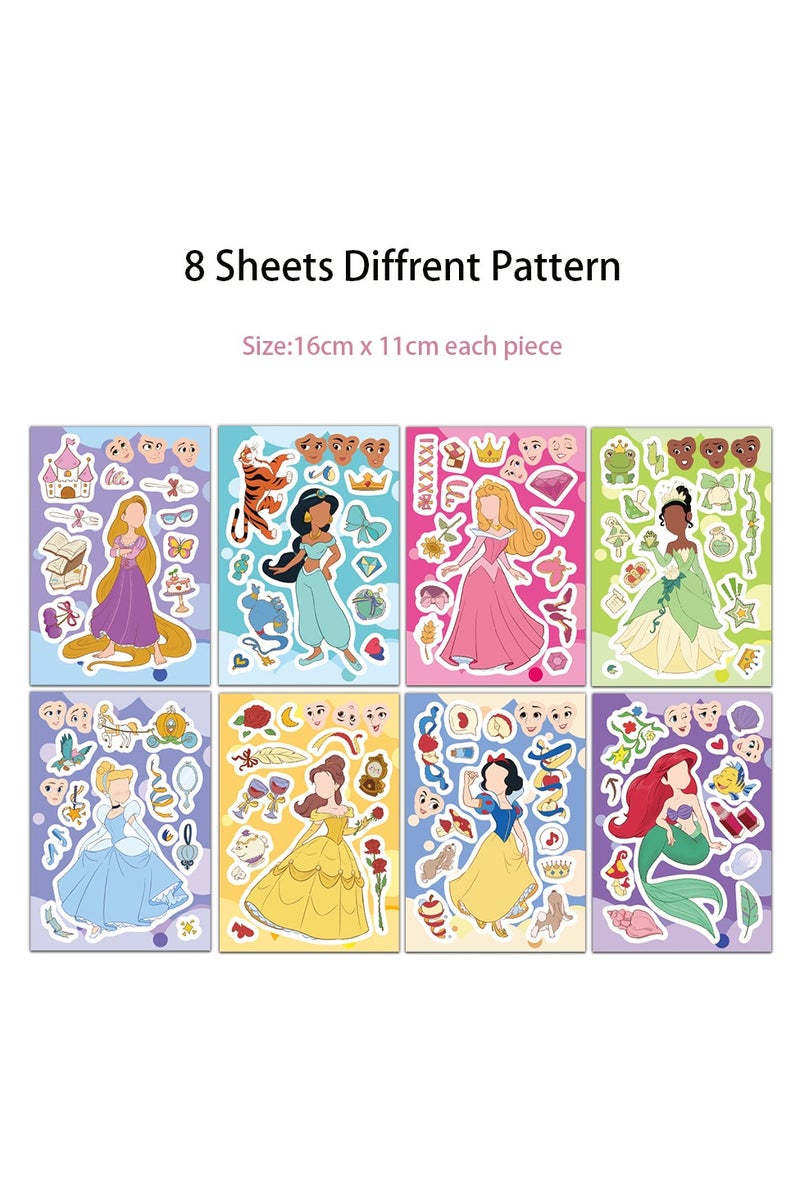 8 أوراق/مجموعة ملصقات الأميرة اصنع وجهًا ملصقات لغز ملصقات مقاومة للماء حرف يدوية للأطفال - Image 2