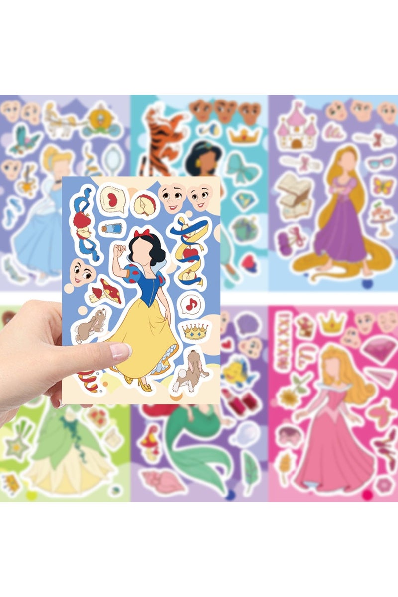 8 أوراق/مجموعة ملصقات الأميرة اصنع وجهًا ملصقات لغز ملصقات مقاومة للماء حرف يدوية للأطفال - Image 3