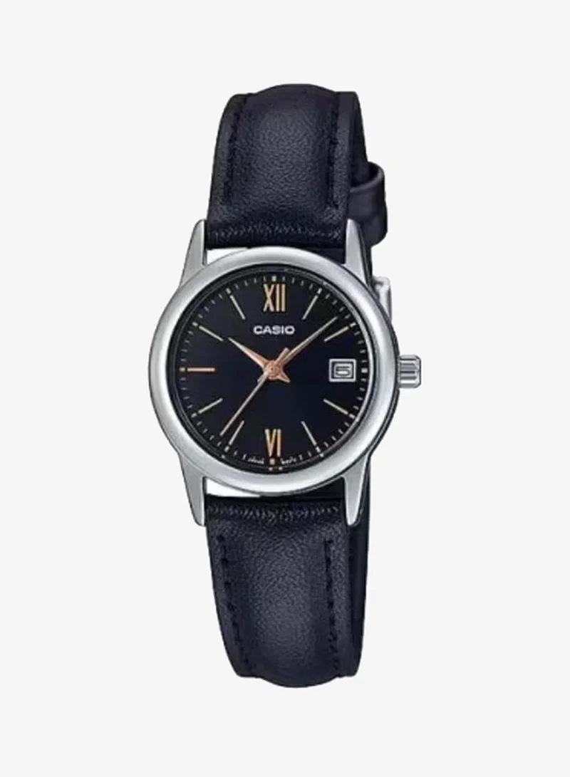 CASIO Women's Analog Display Watch With Black Leather Strap - LTP-V002L-1B3UDF