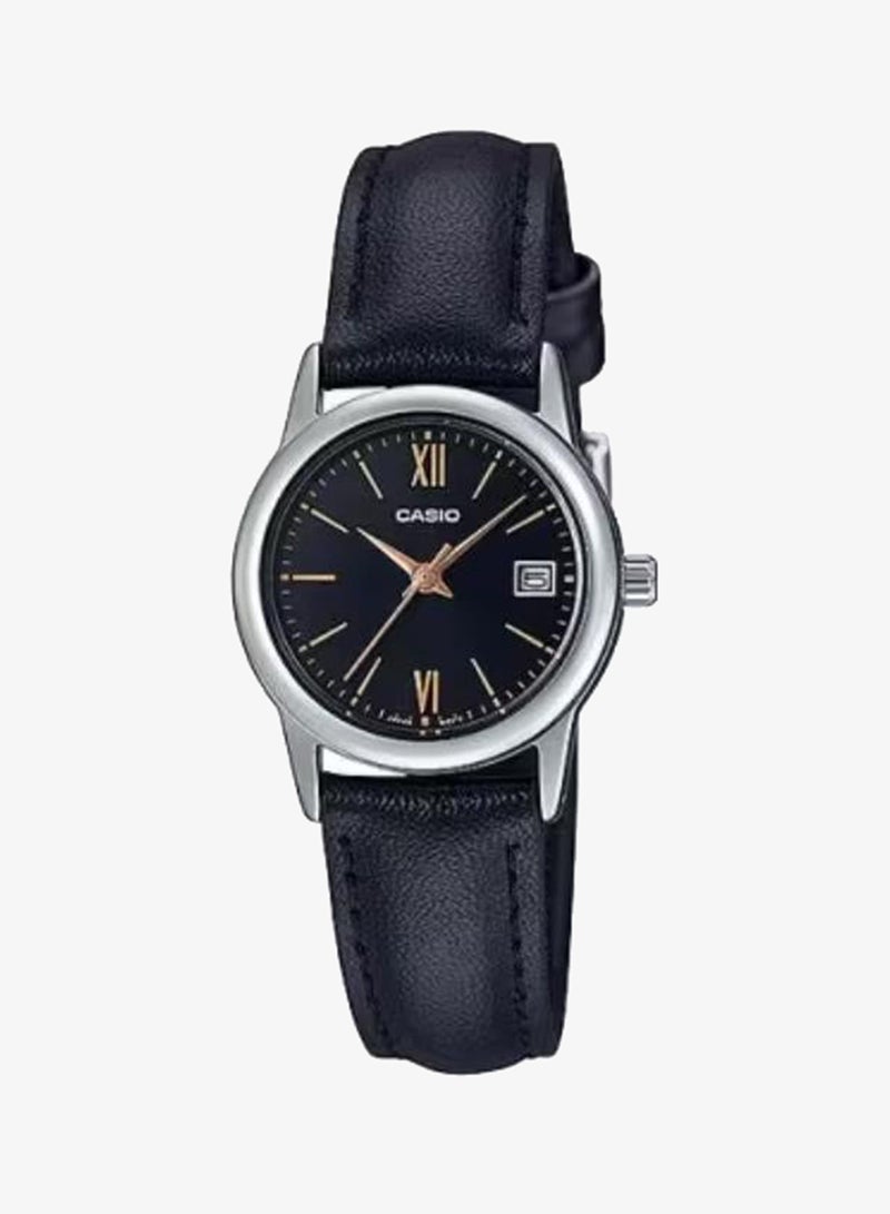 Women's Analog Display Watch With Black Leather Strap - LTP-V002L-1B3UDF