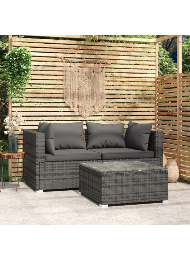 vidaxl 3 Piece Garden Lounge Set with Cushions Grey Poly Rattan 317510 - Image 2
