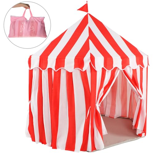 Vincreem Large Tent for Kids 55 X 53 Kids Playhouse Red and White Stripe Tent for Carnival Party Supplies for Play and Games Indoor and Outdoor Camping Activity Toys - Image 5