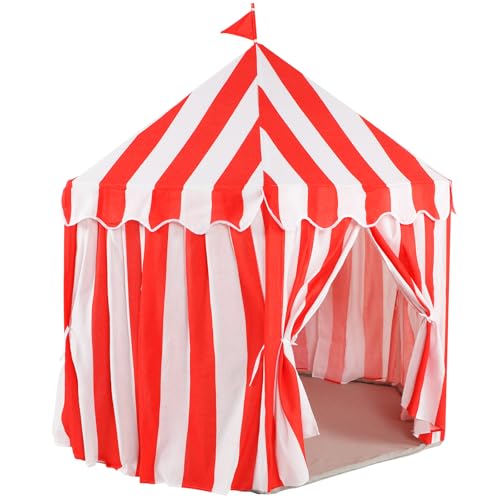 Vincreem Large Tent for Kids 55 X 53 Kids Playhouse Red and White Stripe Tent for Carnival Party Supplies for Play and Games Indoor and Outdoor Camping Activity Toys - Image 1