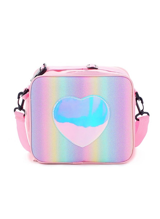 Children's Lunch Box Rainbow Laser Tote Leakproof Insulated Lunch Bag Reusable Insulated Bento Bag Picnic Ice Bag Girls Simple Shoulder Bag For School And Outdoor Backpack  - Image 1