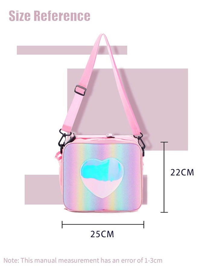 Children's Lunch Box Rainbow Laser Tote Leakproof Insulated Lunch Bag Reusable Insulated Bento Bag Picnic Ice Bag Girls Simple Shoulder Bag For School And Outdoor Backpack  - Image 3