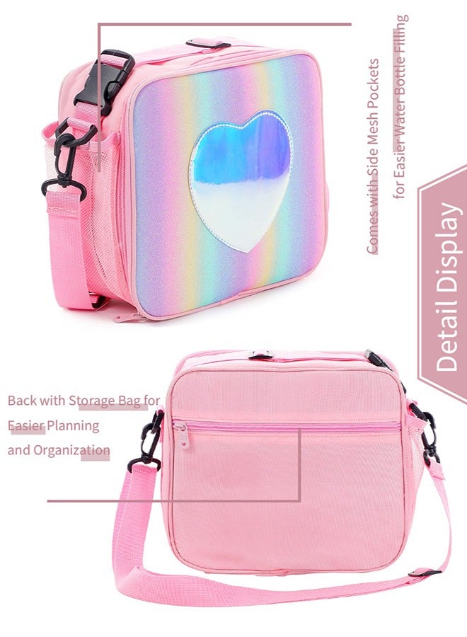 Children's Lunch Box Rainbow Laser Tote Leakproof Insulated Lunch Bag Reusable Insulated Bento Bag Picnic Ice Bag Girls Simple Shoulder Bag For School And Outdoor Backpack  - Image 4