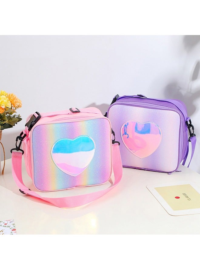 Children's Lunch Box Rainbow Laser Tote Leakproof Insulated Lunch Bag Reusable Insulated Bento Bag Picnic Ice Bag Girls Simple Shoulder Bag For School And Outdoor Backpack  - Image 5