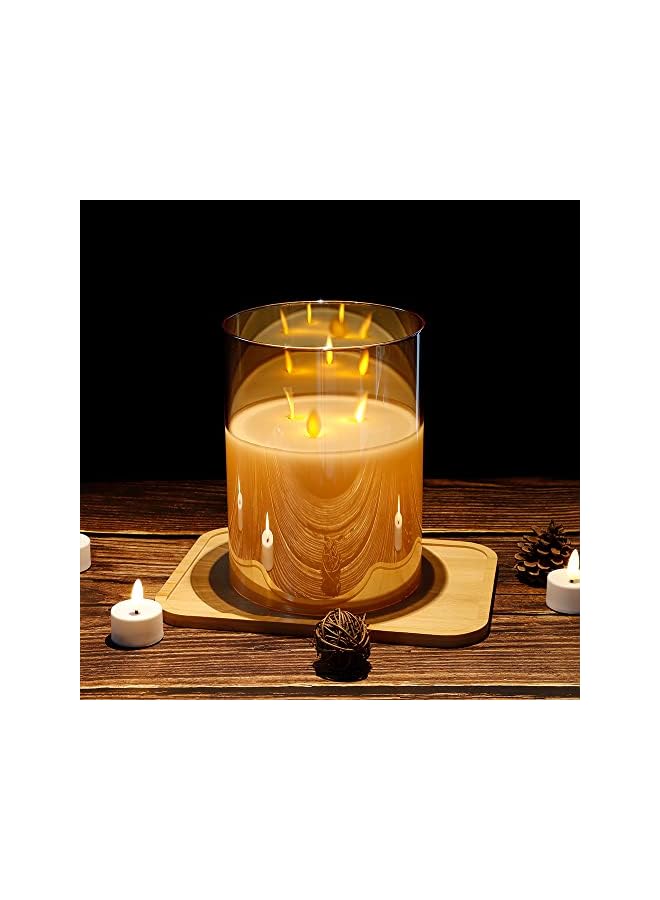The Bros Large 3-Wick Glass Flameless Candles 8''H Battery Operated Dancing Flickering LED Pillar Candles with 6-Hour Timer Real Wax Candles for Home Wedding Party Festival（Gold） - Image 5
