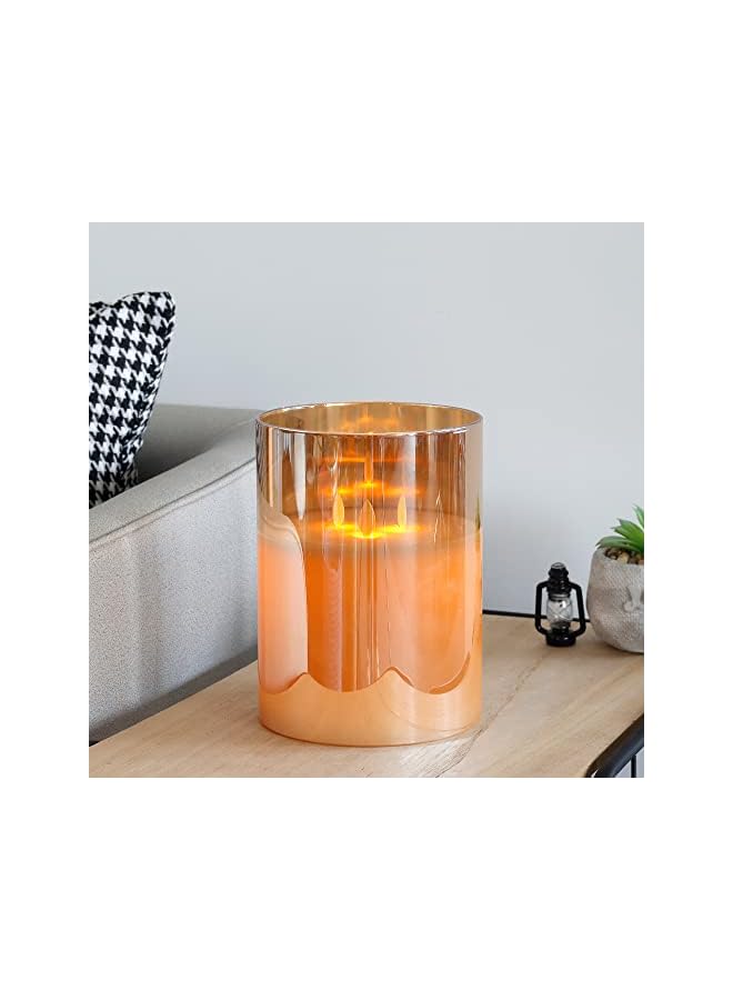 The Bros Large 3-Wick Glass Flameless Candles 8''H Battery Operated Dancing Flickering LED Pillar Candles with 6-Hour Timer Real Wax Candles for Home Wedding Party Festival（Gold） - Image 4