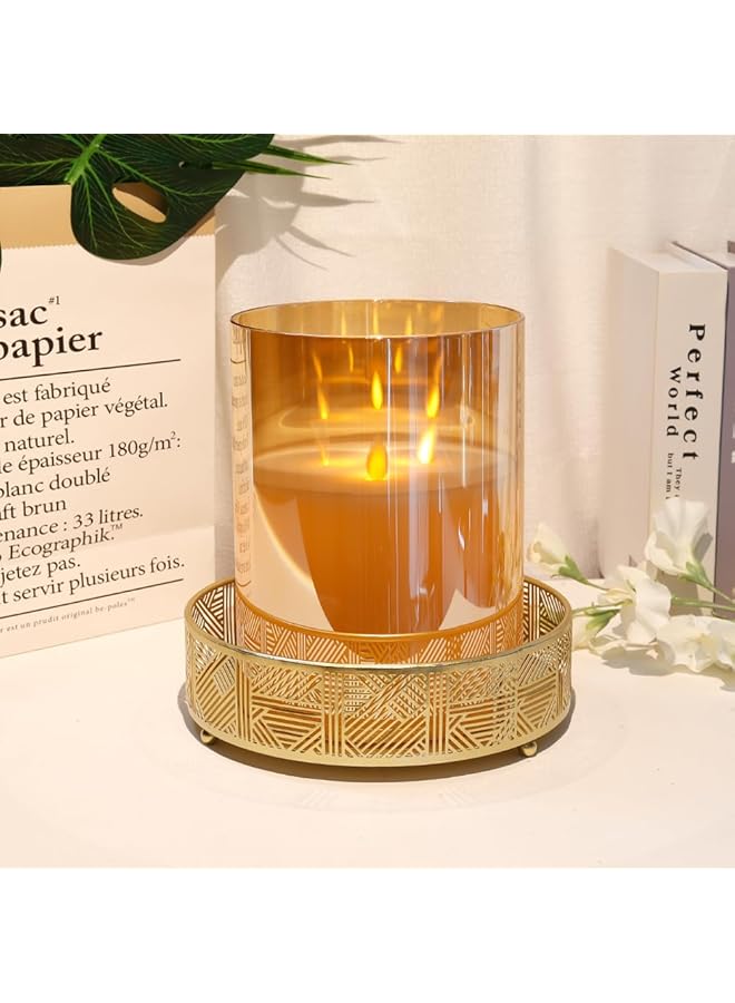 The Bros Large 3-Wick Glass Flameless Candles 8''H Battery Operated Dancing Flickering LED Pillar Candles with 6-Hour Timer Real Wax Candles for Home Wedding Party Festival（Gold） - Image 1