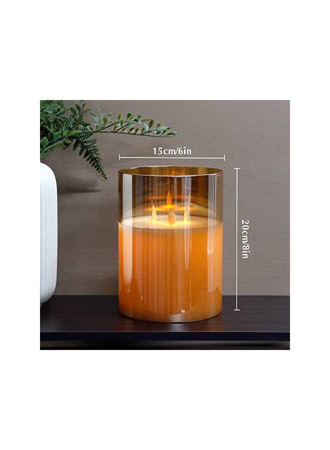 The Bros Large 3-Wick Glass Flameless Candles 8''H Battery Operated Dancing Flickering LED Pillar Candles with 6-Hour Timer Real Wax Candles for Home Wedding Party Festival（Gold） - Image 3
