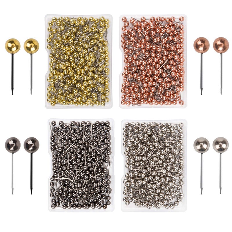 AIEX 1000 Pieces Map Push Pins 18 Inch Round Head Pin Map Tacks for Cork Board Fabric Marking DIY Craft Metallic Color Beads Head 4 Colors