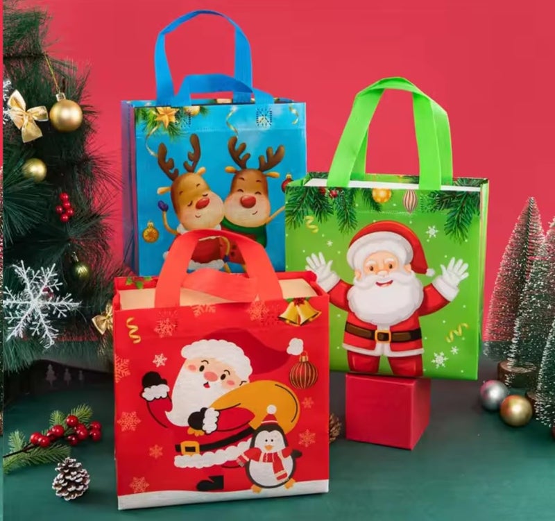 VRB Dec 4 Pcs Christmas Gift Bags -Christmas Bags for Gifts - Small Gift Bags |Treat Bags - Goodie Bag - Gifts for Kids Men Women(Multicolor) (4 Pcs - Non - Woven Bag Multicolor) - Image 5