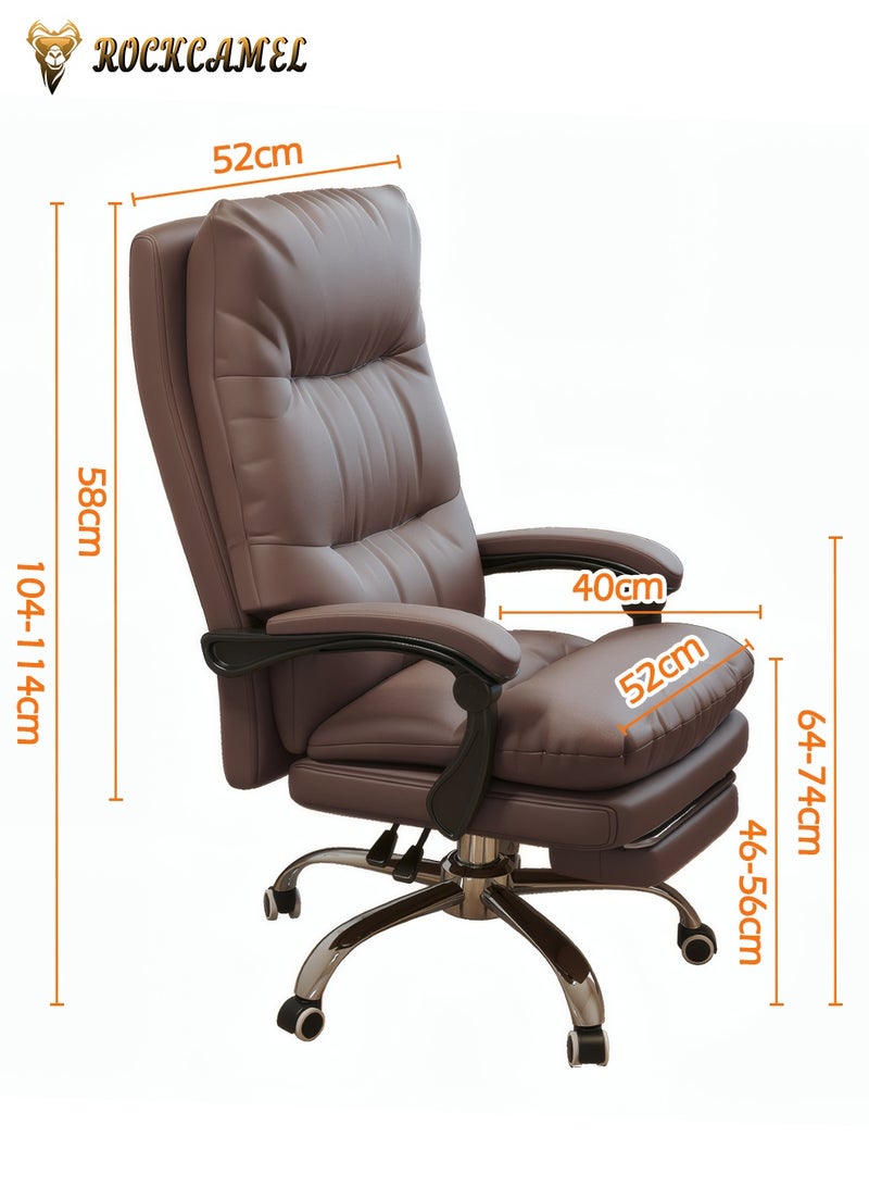 ROCKCAMEL Ergonomic Executive Office Chair/Boss Chair, High-Back PU Leather Desk Chair with Retractable Footrest, Steel Caster Base, Reclining Computer Gaming Chair for Boss, Manager, Home Office, and Lounge, Brown - Image 4